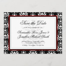 黒と白のダマスク赤アクセント日付を保存