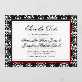 黒と白のダマスク赤アクセント日付を保存 セーブザデート