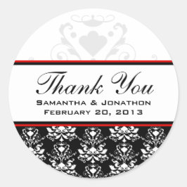 黒と白のダマスク赤アクセント結婚式ラベル ラウンドシール