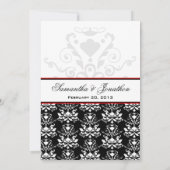 黒と白のダマスク赤アクセント結婚式招待状 招待状 (裏面)