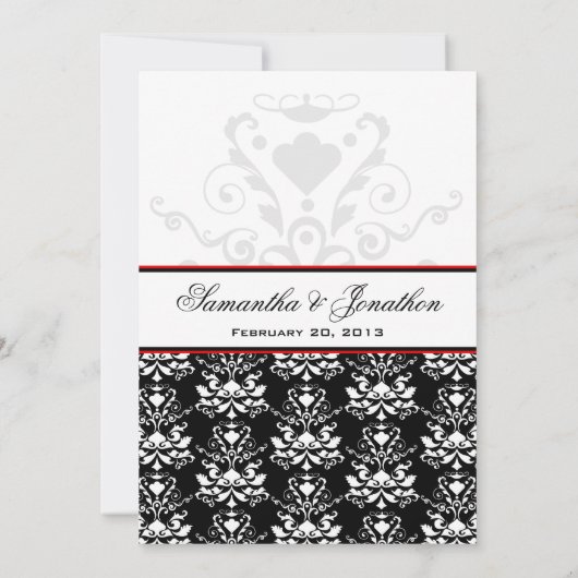 黒と白のダマスク赤アクセント結婚式招待状 招待状 (裏面)