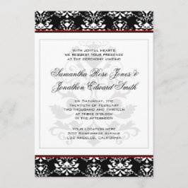 黒と白のダマスク赤アクセント結婚式招待状 招待状