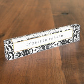 黒と白のダマスク(フェイク金ゴールド付き) デスクネームプレート (側面)