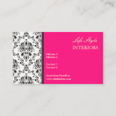 黒と白のダマスク/ホットピンクアクセント 名刺 (裏面)