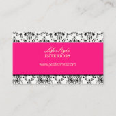 黒と白のダマスク/ホットピンクアクセント 名刺 (正面)