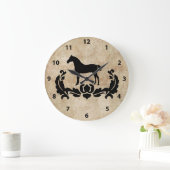 黒と白のダマスク·ホース ラージ壁時計 (ホーム)