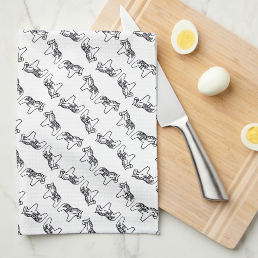 黒と白のダラ馬の食器洗いタオル キッチンタオル (四つ折り)