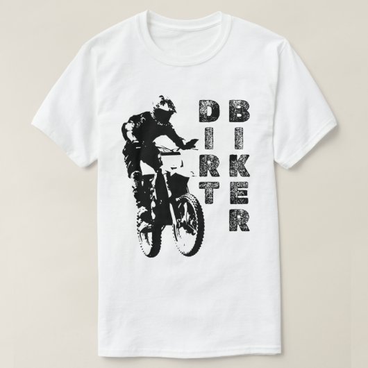 黒と白のダートバイク Tシャツ (デザイン正面)