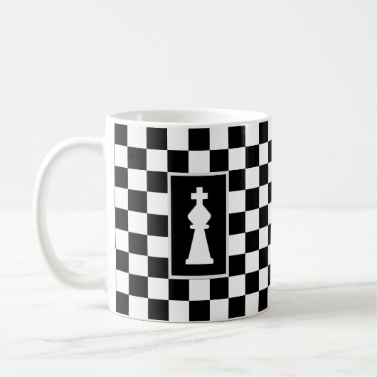 黒と白のチェスのコーヒーマグ 白キング コーヒーマグカップ (左)