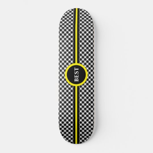 黒と白のチェスパターンとカリグラフィー スケートボード (正面)