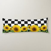 黒と白のチェス盤模様のボディにひまわり ボディピロー (裏面)