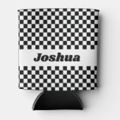 黒と白のチェッカーフラグ 缶クーラー (正面)
