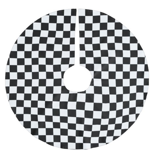 黒と白のチェッカーボードの背景 ブラッシュドポリエステルツリースカート (正面)