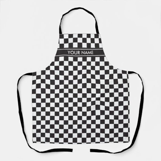 黒と白のチェッカ市松模様にボー市松模様にド エプロン (正面)