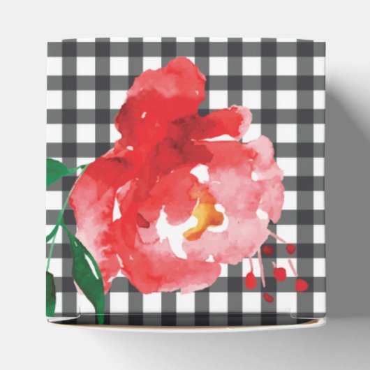黒と白のチェックに赤いバラの飾り 2" フェイバーボックス (上部)