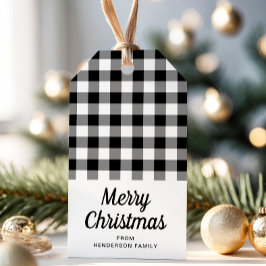 黒と白のチェックのメリークリスマス ギフトタグ