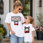 黒と白のチェックの蝶結びとチェリー ベビーTシャツ