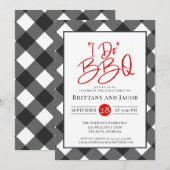 黒と白のチェック柄 I Do BBQ 婚約+プロポーズの招待状 招待状 (正面/裏面)