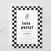 黒と白のチェッモダンカーがパーティー誕生日を許可 招待状 (正面)