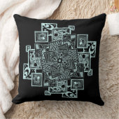 黒と白のテクスチャ付き線のもつれデザイン クッション (ブランケット)