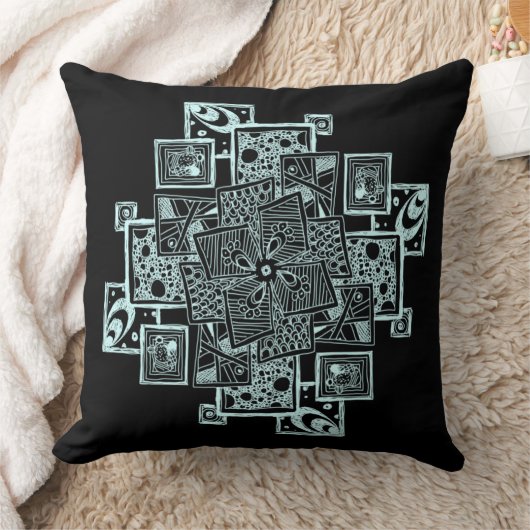 黒と白のテクスチャ付き線のもつれデザイン クッション (ブランケット)