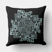 黒と白のテクスチャ付き線のもつれデザイン クッション (裏面)