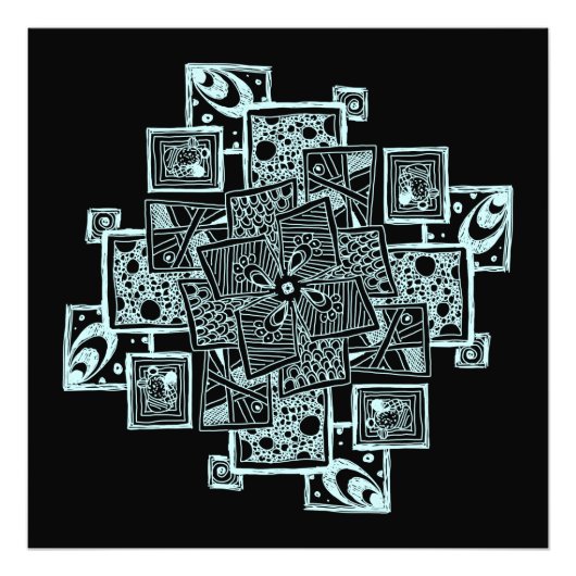 黒と白のテクスチャ付き線のもつれデザイン フォトプリント (正面)