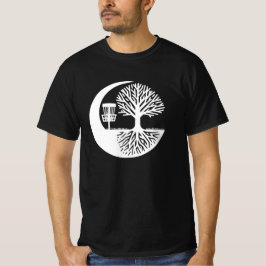 黒と白のディスクゴルフと木の根 Tシャツ