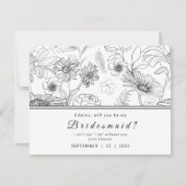 黒と白のデイジーの花デザインBe my Bridesmaid 招待状 (正面)