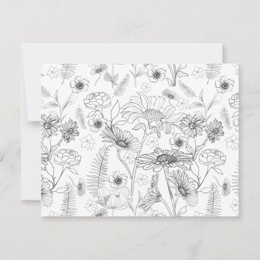 黒と白のデイジーの花デザインBe my Bridesmaid 招待状 (裏面)