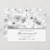 黒と白のデイジーの花デザインBe my Bridesmaid 招待状 (正面/裏面)