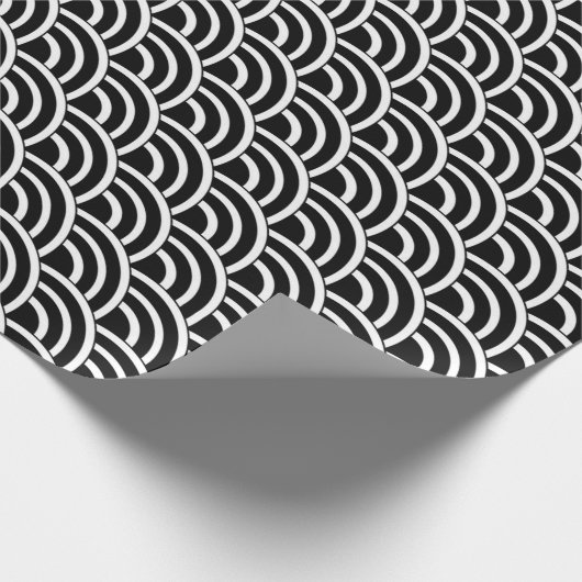 黒と白のデコ小さなファンシェル ラッピングペーパー (角)