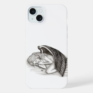 黒と白のデザイン 眠れる天使 iPhone 15 PLUSケース