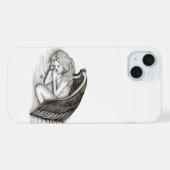 黒と白のデザイン 眠れる天使 iPhoneケース (裏面横)