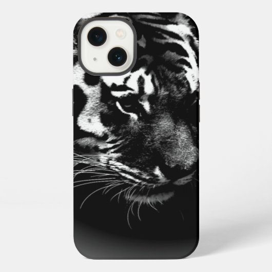 黒と白のトラの芸術写真 iPhoneケース (裏面)