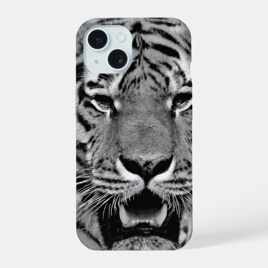 黒と白のトラの顔 iPhone 15ケース (裏面)