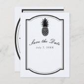 黒と白のトロピカルパイナップル セーブ・ザ・デート 案内ポストカード (正面/裏面)
