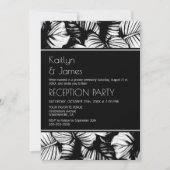 黒と白のトロピカルパームの結婚式の披露宴 招待状 (正面)