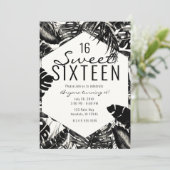 黒と白のトロピカルパームリーフスイート16 招待状 (スタンド正面)