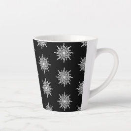 黒と白のト音記号の雪の結晶パターン カフェラテマグ