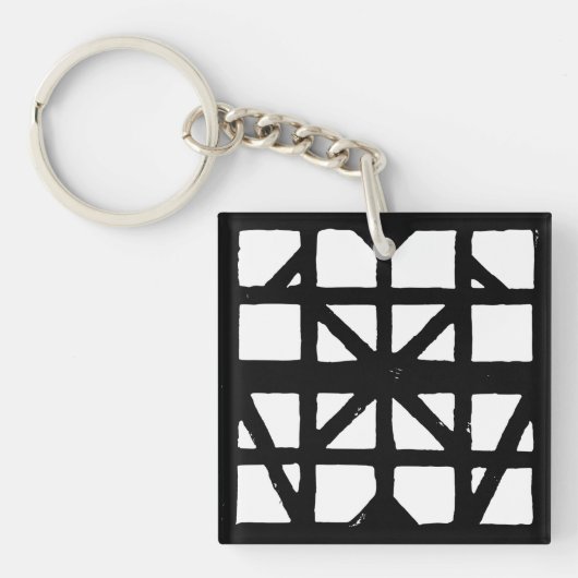 黒と白のドイツの半木造の家のパターン キーホルダー (正面)