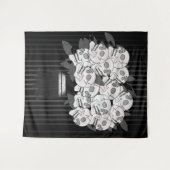 黒と白のドクロ薔薇の花束 タペストリー (正面(横))