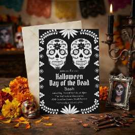 黒と白のドクロ ハロウィン 死者の日 招待状