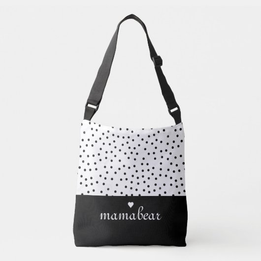 黒と白のドットの横体 クロスボディバッグ (正面)