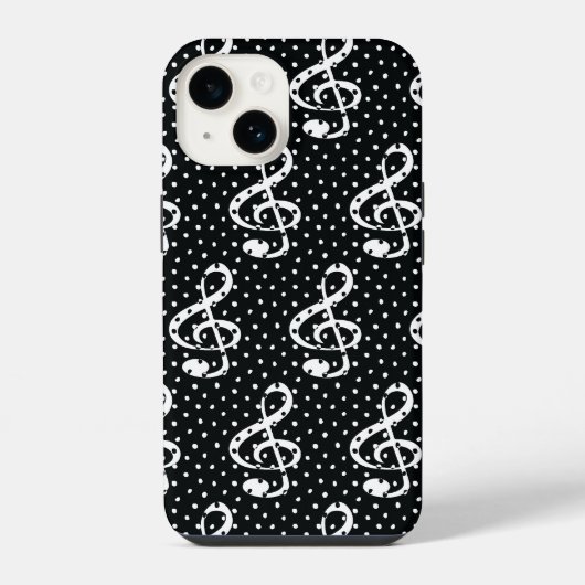 黒と白のドット模様の音符デザイン iPhoneケース (裏面)