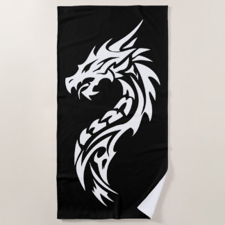黒と白のドラゴンの部族シルエット ビーチタオル