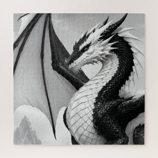 黒と白のドラゴン ジグソーパズル (縦)