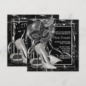 黒と白のハイヒール 誕生日パーティー 招待状 (正面/裏面)