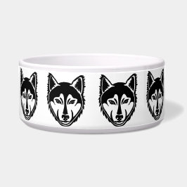黒と白のハスキー肖像画リノカットパターン ボウル