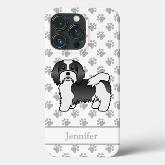 黒と白のハバニーズ かわいいキャラクター 犬 + 名前 Case-Mate iPhoneケース (裏面)